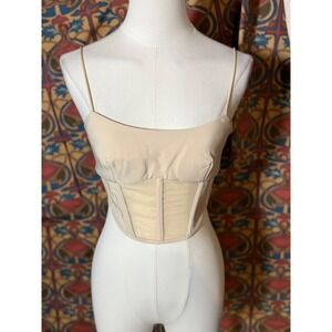 PAPPERMOON Corset Top Mesh Panel Sheer Detail Black Zipper Closure